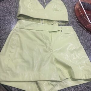 House of Harlow 1960 Mint Green High-Waist Faux Leather Shorts and Top